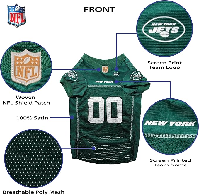 Pets First NFL New York Jets Dog Jersey, Size X-Small, Football Shirt Costume for Pet, Dog Sports T-Shirt, NFL Team Clothing for Cats, Licensed Pet Apparel Available in 7 Sizes and 32 Teams