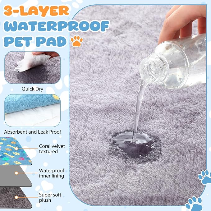 Tegeme 6 Pcs Waterproof Dog Blanket 41 x 30 Inch Paw Print Pet Blanket for Dogs Cats Puppy Washable Soft Fluffy Fleece Rug Flannel Throw Warm Sleep Mat for Kitten Doggy