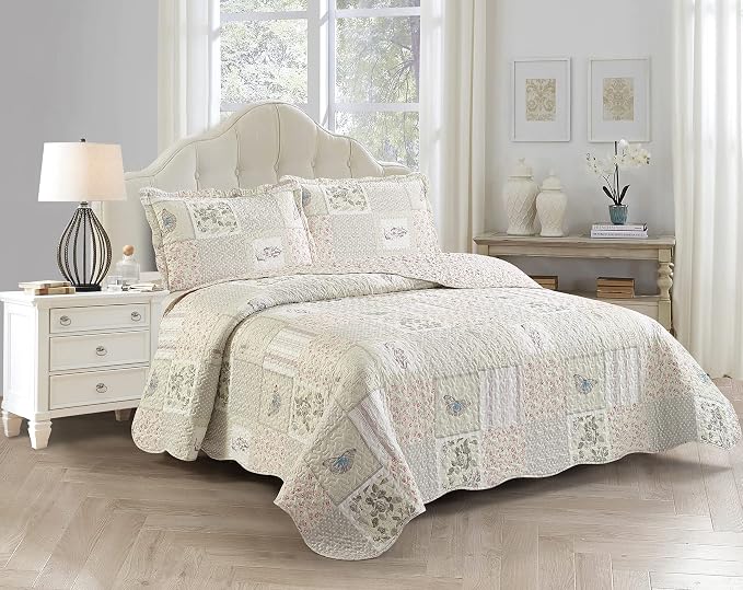 Brilliant Sunshine Grey Cupid & Pink Roses Ruffle Pillowshams Set, 18"x18" | Patchwork Design with Ruffles, Quilted Pillow Covers, Washable Throw Cushion Cases for Couchs and Beds, Pack of 2