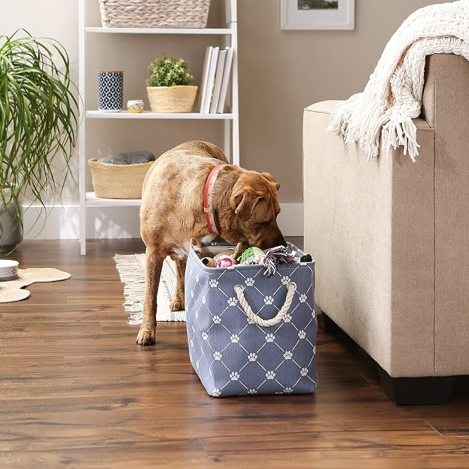 Bone Dry Pet Storage Paw and Bone, Trellis Collection, Medium Rectangle, 16x10x12, Stonewash Blue
