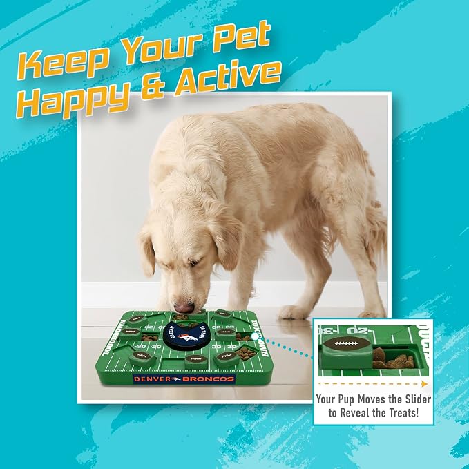 Pets First NFL Denver Broncos Large Puzzle Toy, New Size, Interactive Dog Treat & Slow Feeding Toy