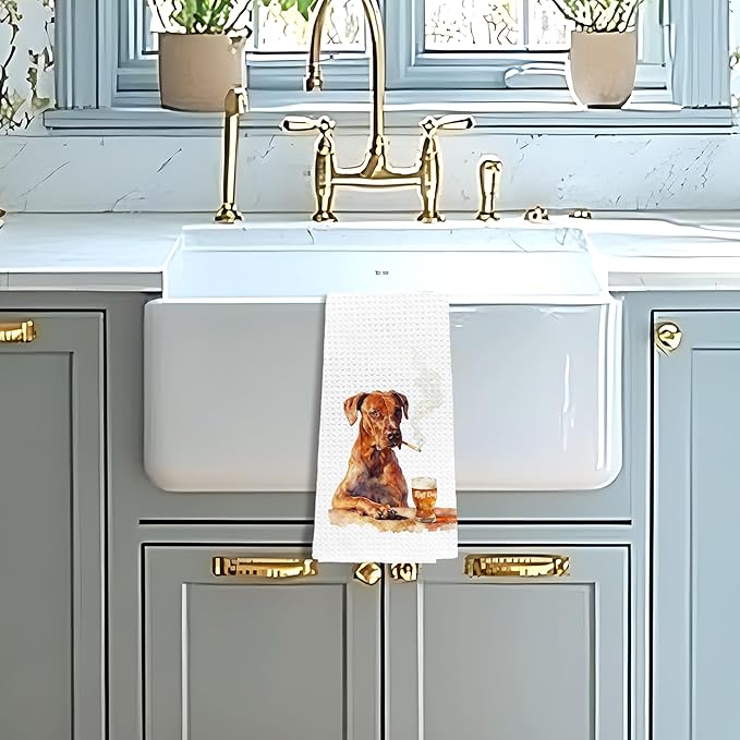 Funny Rhodesian Ridgeback Dog Kitchen Towels Decorative, Rhodesian Ridgeback Gifts Hand Tea Towels for Kitchen Man Cave, Dog Lovers Gifts for Men Dish Towel, 16x24 Inch