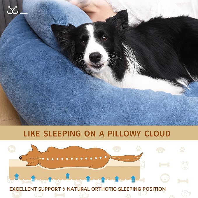 Fvkind Human Dog Bed, Adult Dog Bed, XXL Dog Bed, 73"x56"x12", Blue | Oversized Adult Dog Bed for Humans, Soft Plush Faux Fur Washable Cover, Thick Foam Support, Cozy Orthopedic Human Pet Bed