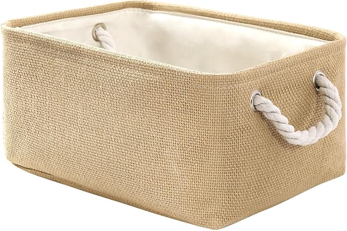 Decorative Basket Rectangular Fabric Storage Bin Organizer Basket with Handles for Clothes Storage (Beige, Medium-1Pack,13.8L*9.8W*6.7H)