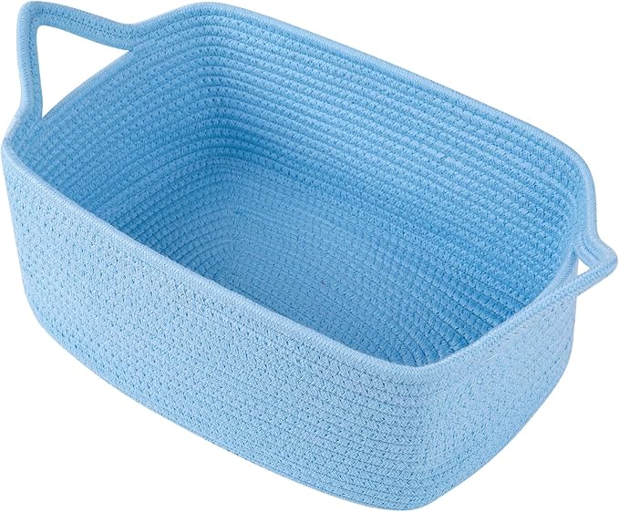 OIAHOMY Woven Basket, Gift Basket Empty with Gift Bags and Ribbons, Rope Baskets for Baby Showers, Storage Baskets with Handles for Nursery, Pet Toy Organizer - Blue