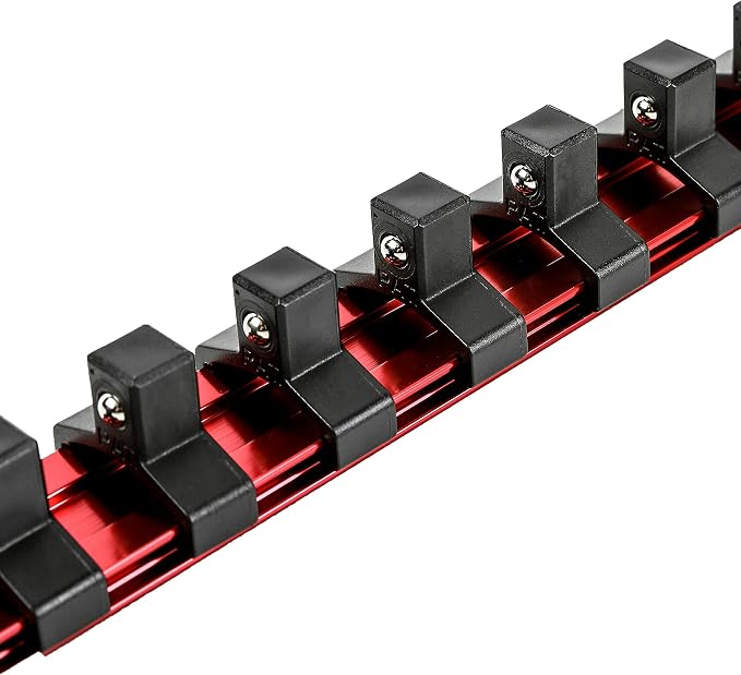 ARES 70135 3/8-In Red Socket Rail 9.84-In | Part No. 70135; Store up to 10 Sockets and Keep Your Tool Box Organized
