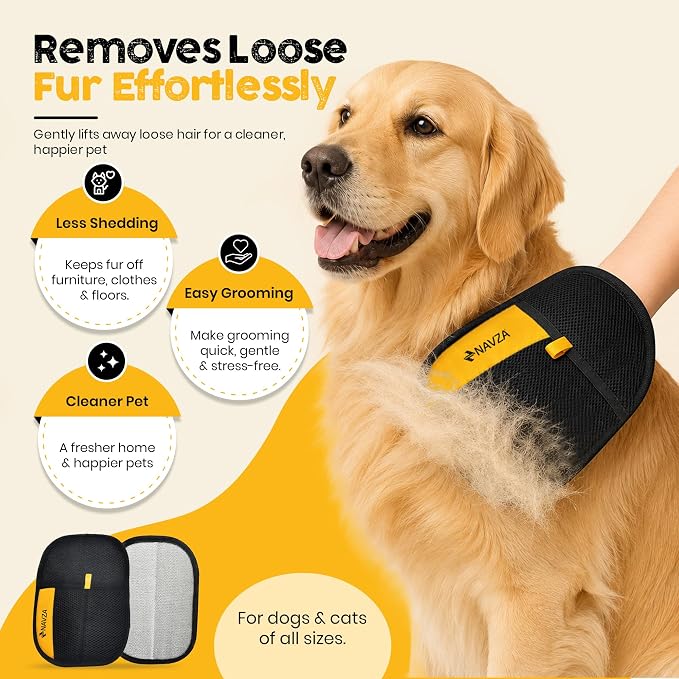 Pet Hair Removal Glove for Dogs & Cats – Reusable Electrostatic Pet Hair Remover Glove Quick Wiping & Washable – 2PCS Magic Brush pet Hair Tool with Comb & 2 Wall Hooks