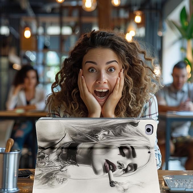 for Microsoft Surface Pro 8-13" 2021 Tablet Case,Auto Wake/Sleep,Adjustable Stand Protective Cover - Smoking Girl Illustration