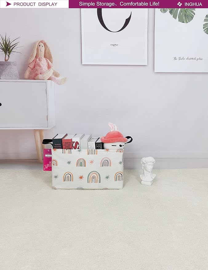 Rectangular Rainbow Storage Basket | Gifts Bag Books,Clothes,Gifts,Pets-Perfect for Home,Office,Nursery,Dorm,Shelf