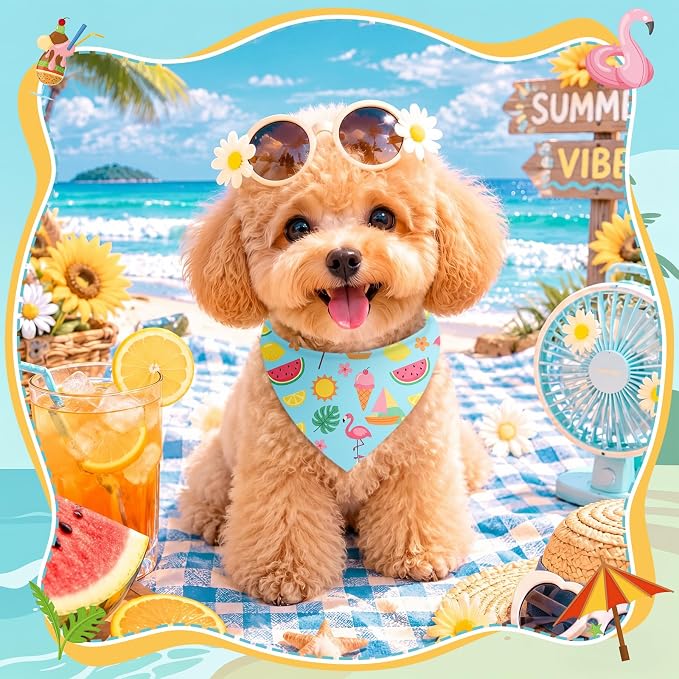50 Pcs Summer Hawaiian Dog Bandanas Bulk Tropical Flower Pattern | Triangle Kerchief Bibs Scarf Set for Pets Hawaii Party Costume Photo Props Accessories, 25 Styles, 19.7 x 13.8 x 13.8 Inch