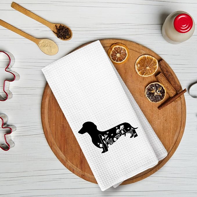 Black and White Dachshund Kitchen Towels, Weiner Dog Hand Towels Decorative Set of 2, Dachshund Home Decor Gifts for Women