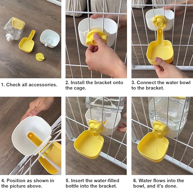 35oz Rabbit Water Bottle, Pet Hanging Automatic Water Dispenser for Small Animal Ferret Guinea Pig Chinchilla Dog Cat (Cage Grid Spacing 1.2''-2.1'') (Yellow)