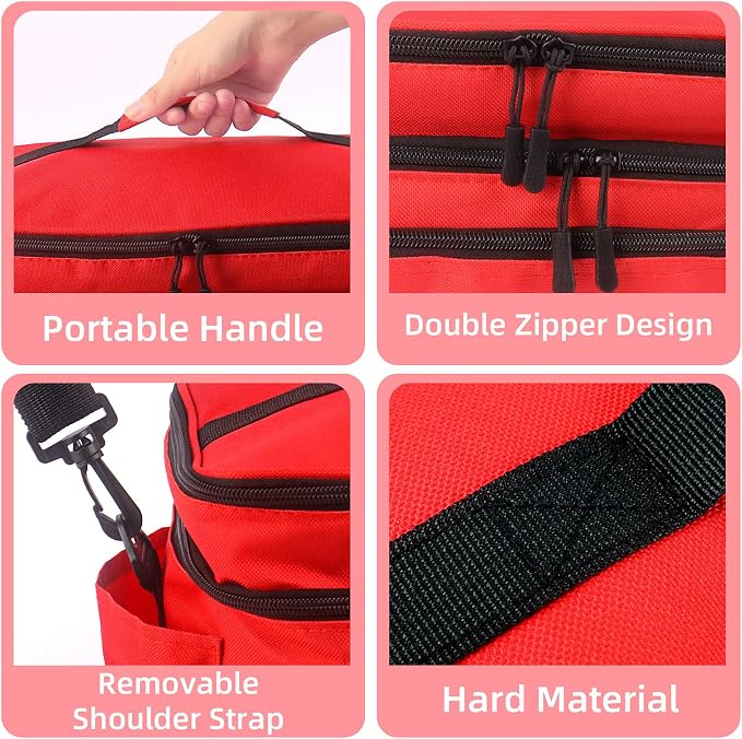 First Aid Bag Empty Large 16x8.3x7 inch with Adjustable Shoulder Strap, Medical Organizer for Pet First Aid Kits, Home Travel Camping Emergency Supplies Storage (Red)