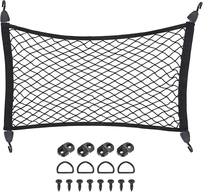 PATIKIL Truck Cargo Net, (23.6 x 15.7 Inch, Black) with Base and D-Ring | Single Elastic Adjustable Trunk Bed Net Stretchable Mesh Storage Organizer Heavy Duty for Pickup Trucks SUV Cars