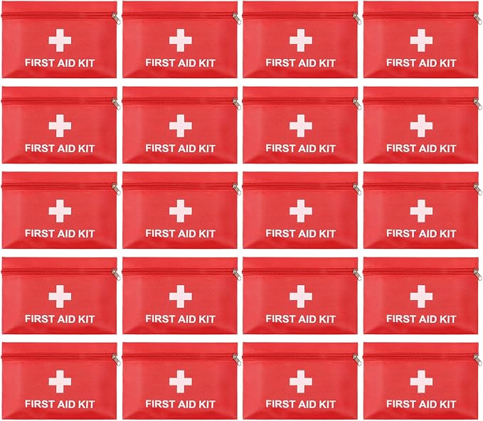 Empty Mini First Aid Kit Bag Portable Waterproof Small First Aid Pouch for Emergency Supplies Travel Home Car (Red, Pack of 20)