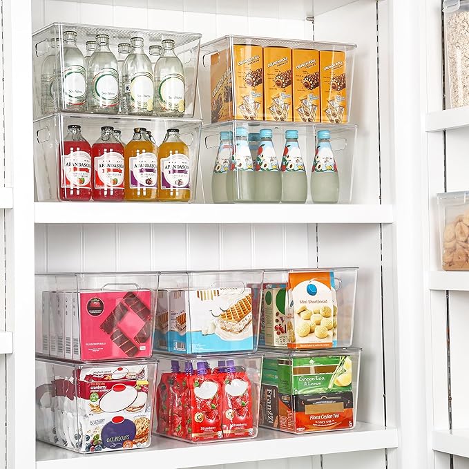 Vtopmart 8 Pack Clear Stackable Storage Bins with Lids and Handles, XLarge | BPA-free Plastic, Organize Vertically, For Pantry Kitchen Fridge Cabinet Closet Bathroom, Built to Last, Easy to Move