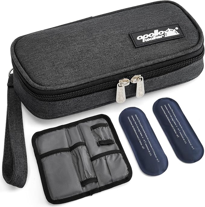 apollo walker Insulin Cooler Travel Case with Ice Packs and Insulation | TSA Approved Includes 2 x 90g ice packs for 9-hour cooling insulin pens & syringes for Diabetics to Carry (Black)