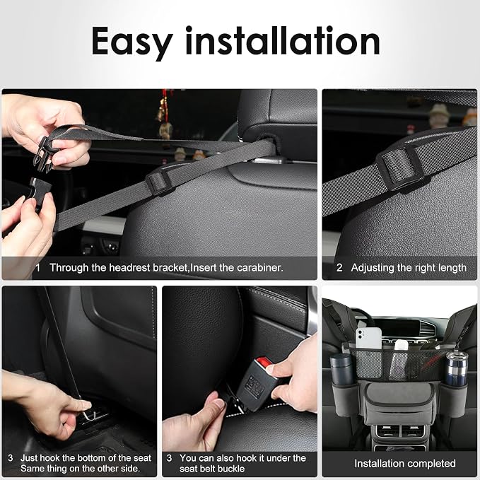 Leather Car Seat Organizer for Handbag/Purse – Fits Between Front Seats, Holds Wallet, Phone & Essentials. (Modle A/Grey)