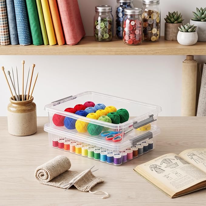 Citylife 6Qt 4Packs Clear Craft Organizers and Storage BOX, Sensory Bins | Stackable Board Game Storage Bins with Lids for Art Supplies, Paper, Puzzle, Tools, Home, Office, School Supplies