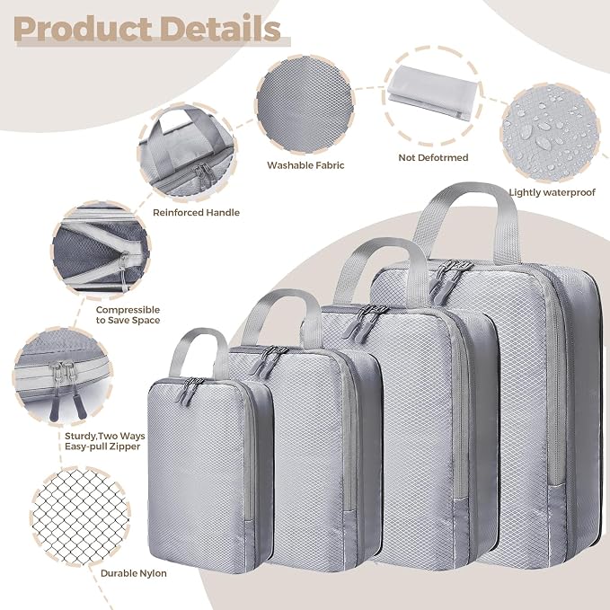 LANSKLBD 6/8 Set Packing Cubes for Suitcases Travel Luggage Packing Organizers,Travel Accessories Essentials Luggage Organizer with Shoe/Tioletry/Laundry Bag (Grey-1, 4 set)