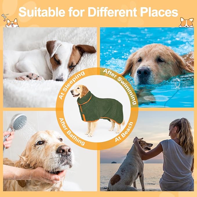 Bienbee Dog Bathrobe, Quick Drying Super Absorbent Dog Robes for After Bath, Warm Keeping Dogs Towel, Dogs Bath Supplies, Dark Green L