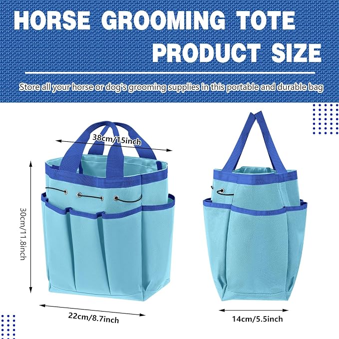Abbylike Grooming Tote,Vintage,15 x 12 x 5.5 Inch,Blue | Tote Bag for Horses and Dogs, Organize Tack Tools Equestrian Grooming Kit, Care Portable with Multiple Pockets for Supplies