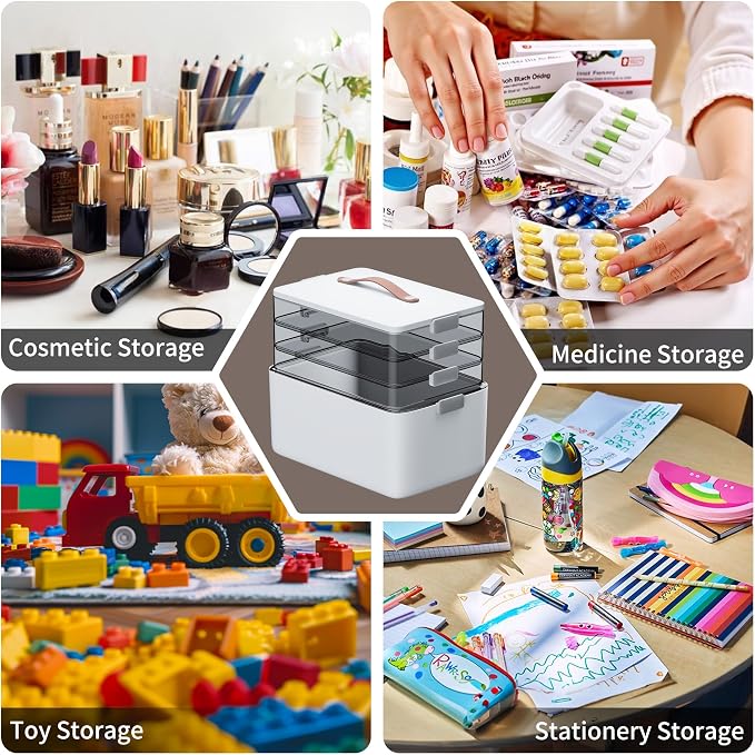 CTIME 4-Tier Medicine Organizer - Portable Medicine Cabinet with Handle | Multipurpose Medical Box, Pill Organizer, Empty First Aid Kit for Home Organization Must