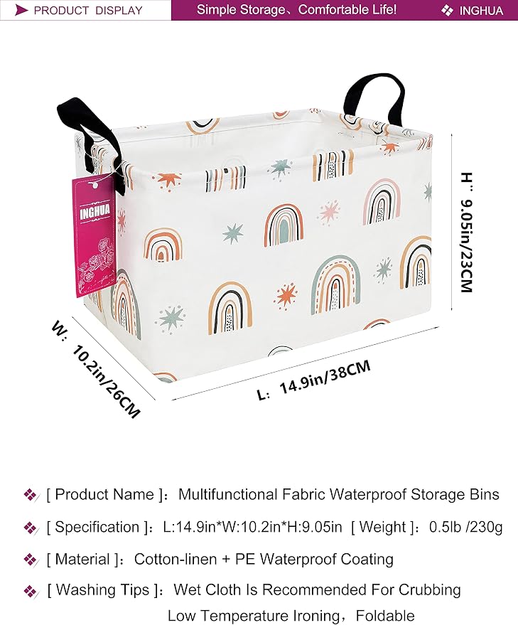 Rectangular Rainbow Storage Basket | Gifts Bag Books,Clothes,Gifts,Pets-Perfect for Home,Office,Nursery,Dorm,Shelf