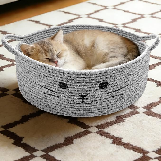 Large Cat Toy Basket, Gift Baskets Empty for Baby Shower,13" x 6" | Boo basket Cute Woven Rope Storage Basket for Home Decor, Baby Baskets for Nursery, Cat Pet toy box, Grey