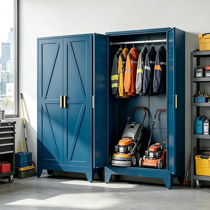 71" H Metal Storage Cabinets,Garage Cabinet,Broom Closet Storage Cabinet,Blue Storage Cabinets,Utility Cabinet