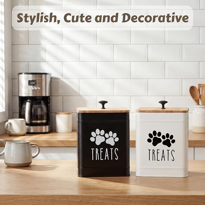 PERFNIQUE Dog Treat Container, Airtight Dog Treat Jar, Dog Cookie Jar for kitchen Counter, Pet Treat Container, Dog Food Storage, Treat Jars for Pets, Cat Treat Container, 7.8''x6.2 (Black)