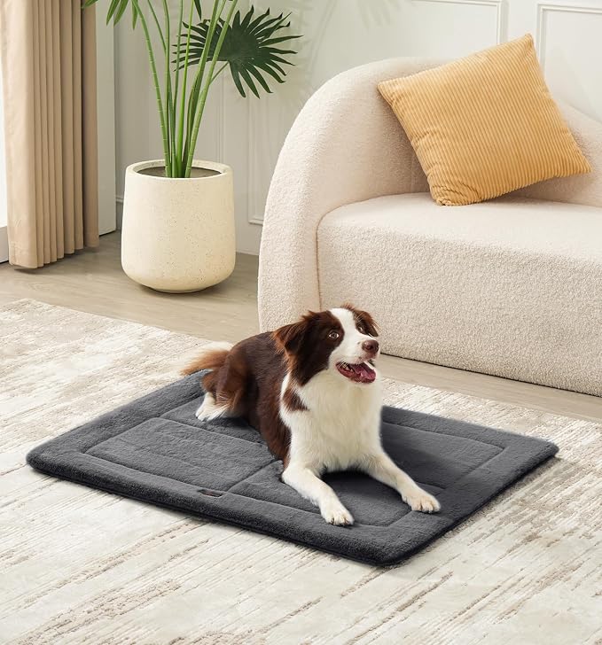 MADE 4 PETS Dog Crate Pad Bed for Large Dogs, Washable & Reversible, Anti-Slip Kennel Mat for Cozy Sleeping, Soft Fluffy Dog Bed for Indoor & Outdoor Use, 41"x29", Dark Gray