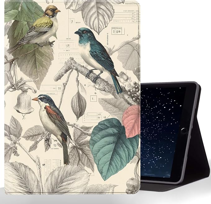 Tablet Case for iPad Pro 13 Inch M5/M4 (2025/2024,8th/7th Generation),Shockproof Protective Cover with Stand,Auto Wake/Sleep,Vintage Floral Bird Pattern