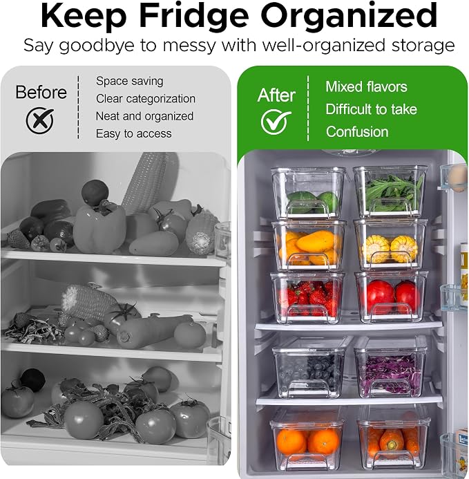 Fruit Storage Containers for Fridge with Pull-Out Organizer Bins, 4 pack | Stackable Pull-Out Drawers with Lids & Drain Trays, Large 5.22Qt, Keep Fruit Berry Veggie Salad Fresh Longer for Refrigerator