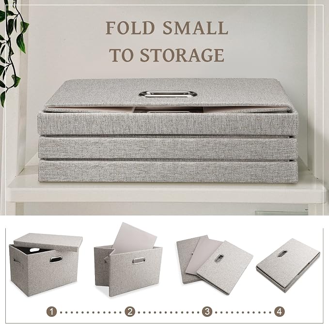 Graciadeco Large 17 36 Quart Collapsible Stackable Storage Bins with Lids, 1 Pack Beige Foldable Fabric Closet Storage Boxes with Lids, 4 Handles Toy Heavyduty Dark Gray Linen Storage Cube Box | 36 Quart 1 Pack Beige Collapsible Stackable Linen Fabric ...