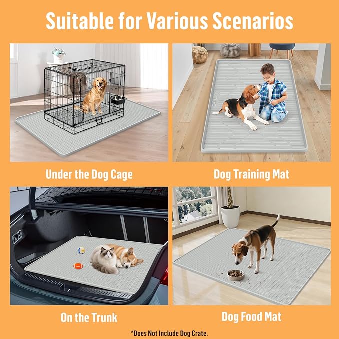 Silicone Dog Crate Mat 40" x 22" Extra Large Pet Bed Mat | Dog Cage Mat with Raised Edge, Washable, Non-Slip, Leakproof Kennel Mat for Protect Floors, Reusable Dog Playpen Mat