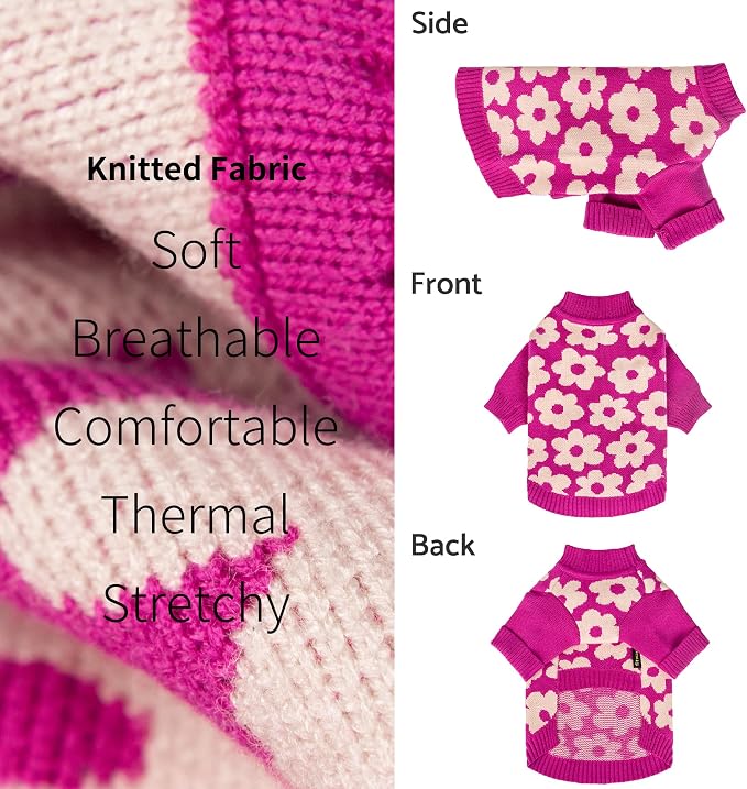 Fitwarm Floral Dog Sweater, Thermal Dog Sweatshirt, Dog Winter Clothes for Small Dogs Girl, Doggy Pullover Jumper, Pet Outfit, Hot Pink, White, XL