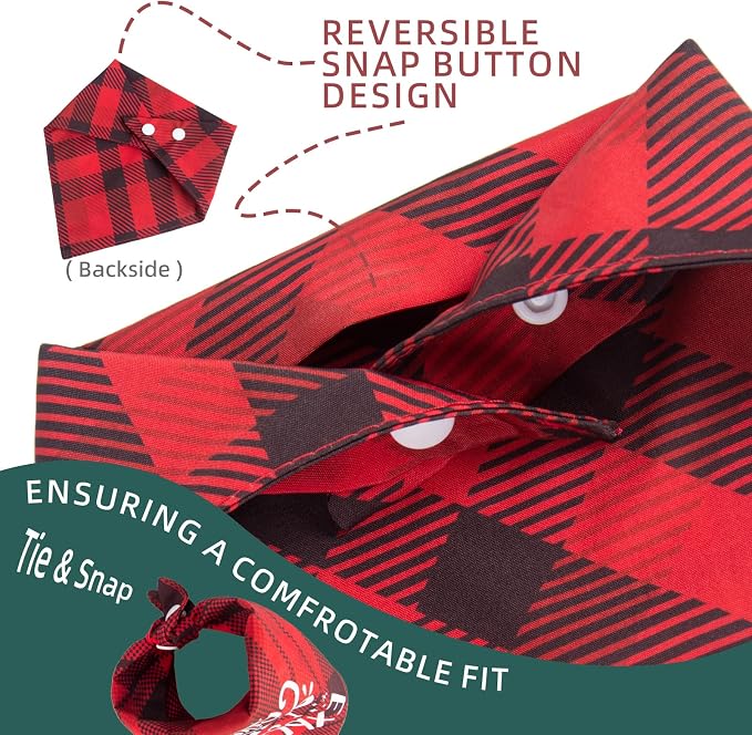 Christmas Dog Bandanas Naughty & Nice Idea Funny Holiday Stocking Pet Scarf Gifts - Too Cute for the Naughty List, Red Plaid, Extra Large Breed, 75lbs+