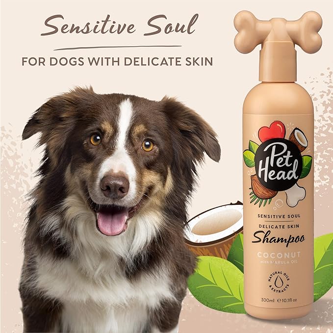 Pet Head Sensitive Soul Dog Shampoo | Coconut Scent | Shampoo for Dogs with Sensitive Skin | Moisturizing | Professional Grooming | Vegan | Gentle Formula for Puppies | Made in USA | 16fl oz.