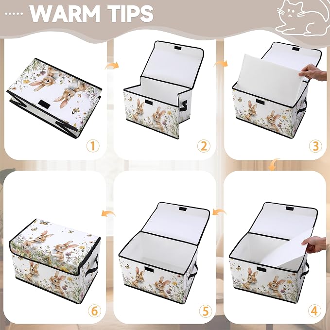 Stackable Clothes Storage Bins with Lids 3 Pack. | Closet Organizers Fabric Cat Printing Box for Home and Office,Blanket Clothes Organizers,Under Bed Storage Containers