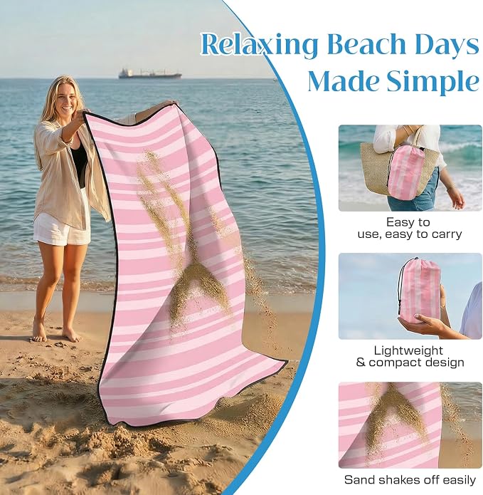 OIGAE Beach Blanket Waterproof Sandproof Oversized Beach Mat | Picnic Mat with Stakes, Storage Bag - Essentials for Outdoor Beach, Picnic,Quick-Dry Lightweight,Windproof Pockets