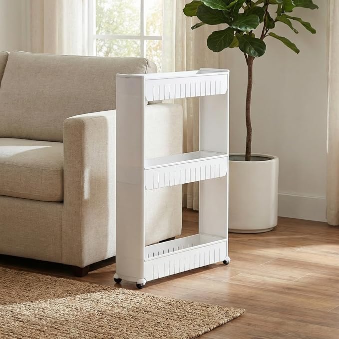 Lavish Home 3 Tier Shelf Rolling Cart - Narrow-Space Kitchen or Bathroom Shelf Organizer Cart - Slim Slide-Out Storage Shelves for Kitchen, Bathroom, Laundry and Pantry