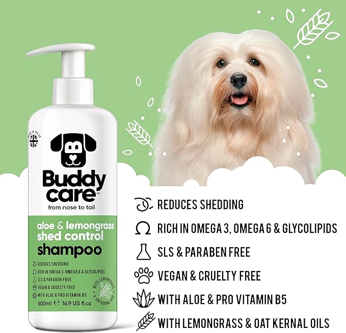 Buddycare Shed Control Dog Shampoo Aloe & Lemongrass Scented | with Aloe Vera and Pro Vitamin B5 (50.72oz)
