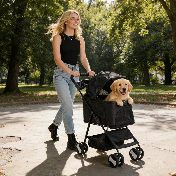Pet Stroller 4 Wheels Dog Cat Stroller for Small Medium Dog Cats Carrier Jogger Travel Foldable Puppy with Detachable Carrier