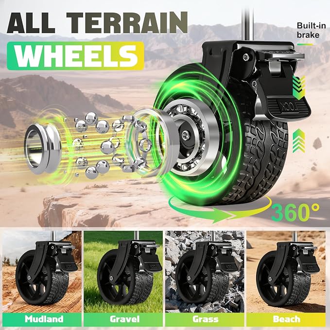 360LBS Collapsible Wagon Cart Foldable Heavy Duty, Shopping Cart with Brake | Folding Wagon with 360°Swivel Wheels, Portable Utility Cart with 2 Cup Holders, Grocery/Beach/Camping/Garden/Sports