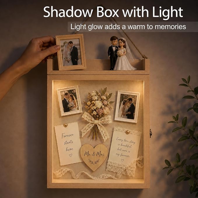 11x16 Flower Shadow Box Frame with Shelves, Rustic Wood