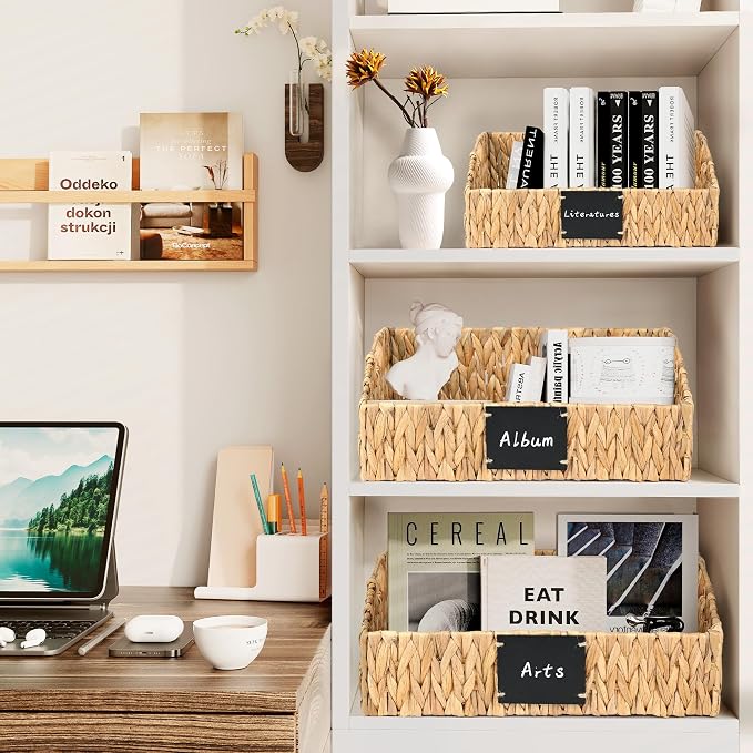 Woven Kitchen Basket for Organizing, Storage Bins for Shelf | Handwoven Wicker Basket with Built-in Handles, Laundryroom Organization Pantry Organizers and Storage for Snack Cans