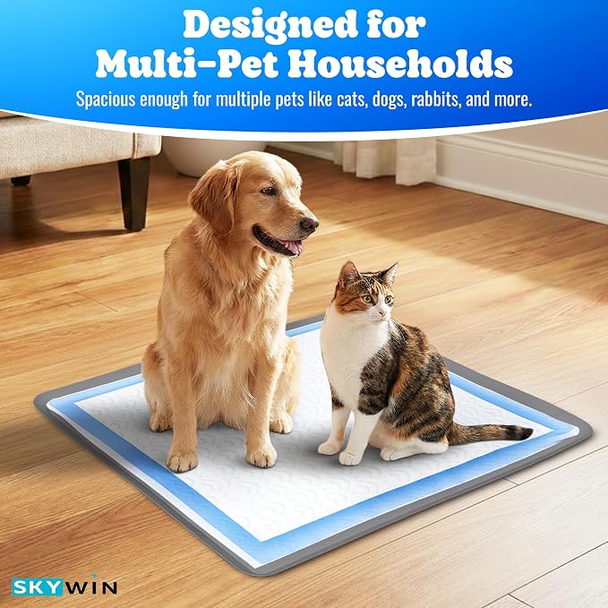 Dog Pee Pad Holder - Fits Up to 24” x 24” Pee Pad - 1 Pack - Dark Grey | Stable Grip, Raised Edges, Quick-Wipe Silicone Surface Dog Potty Tray Holder for Indoor Flooring Protection