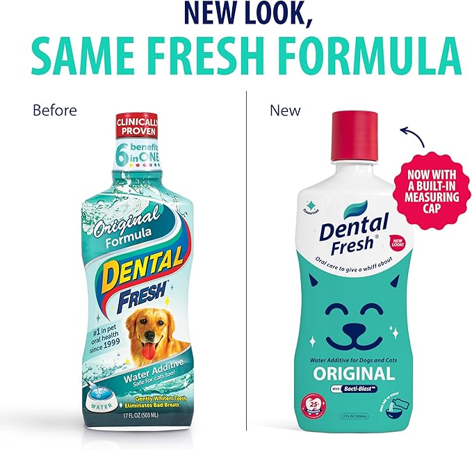 Dental Fresh Water Additive for Dogs and Cats, Clean Teeth and Fresh Breath, Daily Pet Oral Care Just Add to Water, Flavorless, 8 fl oz