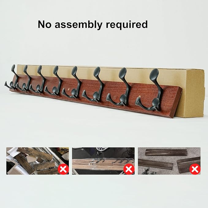 SKOLOO 43-Inch Cherry Wood Coat Rack Wall Mount with 8 Triple Hooks - Ideal for Family Entrances, Classrooms, and Pet Supplies Storage - Perfect Coat Hooks for Wall, Pack of 2